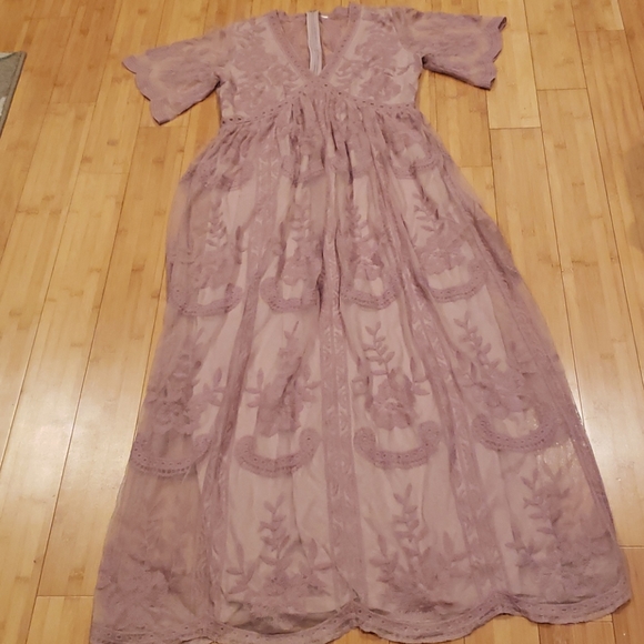 Pinkblush Dark Mauve Lace Maternity Maxi Dress - Picture 6 of 6